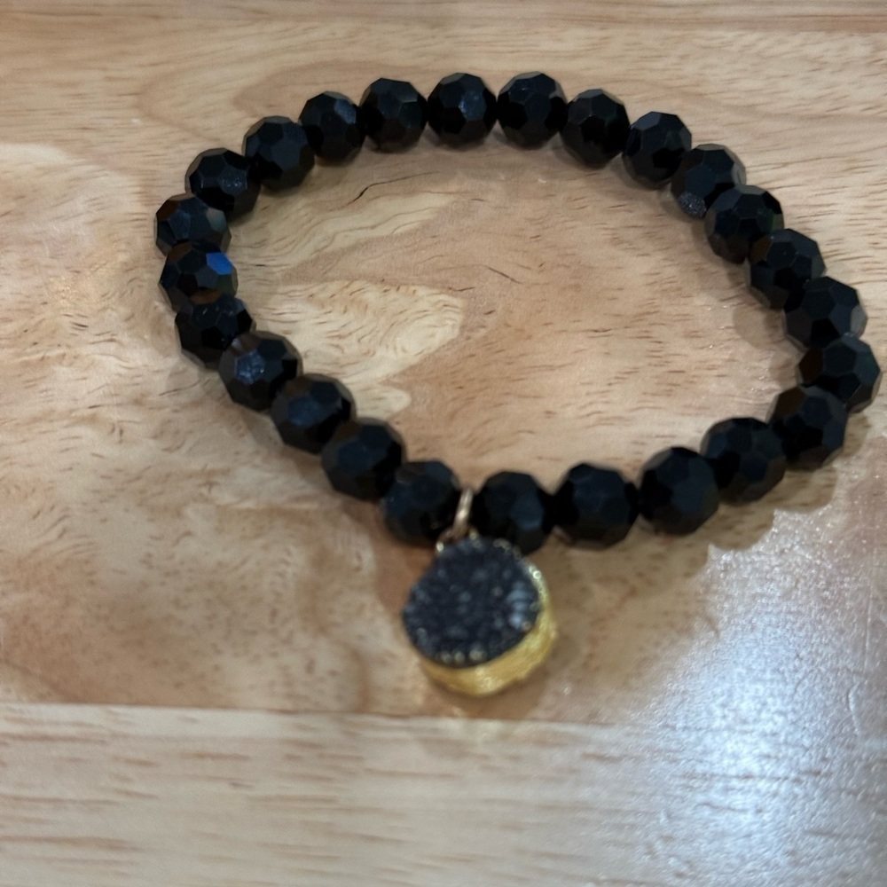 Black Beaded Bracelet with Charm